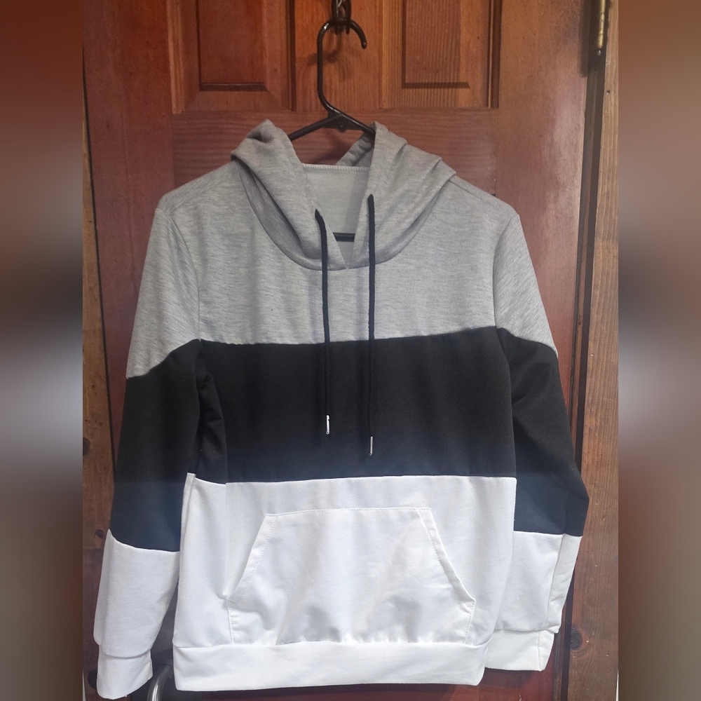 Woman's Black, Gray, and White Colorblock Hoodie